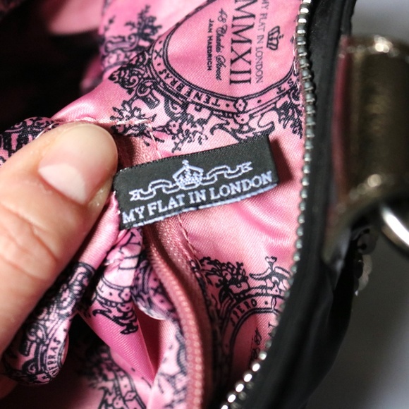 My Flat In London 'Brighton' Black Silver Sequin Shoulder Bag Purse Leather - Picture 12 of 13